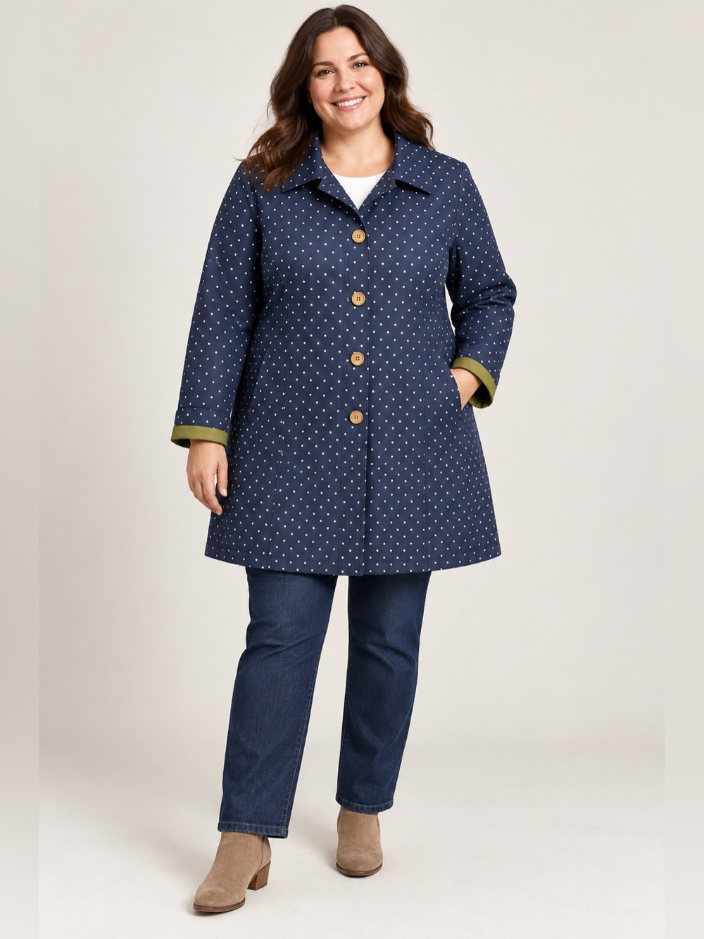 Lands’ End XL Petite Navy Polka Dot Raincoat 18-20